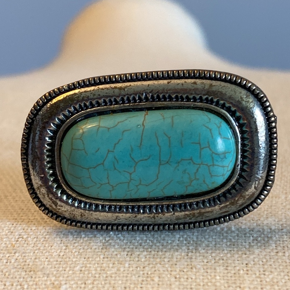 Vintage Faux Turquoise/Silver Adjustable Ring